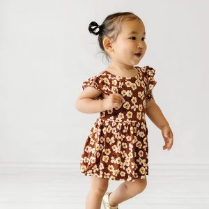 Little Sleepies Flutter Twirl Dress - Mocha Blossom